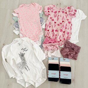 Carter's BABY Essential Bundle 10 onesies, 5 Headbands, and 6 New Tights